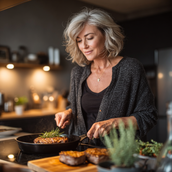 Літня пара готує здорову їжу